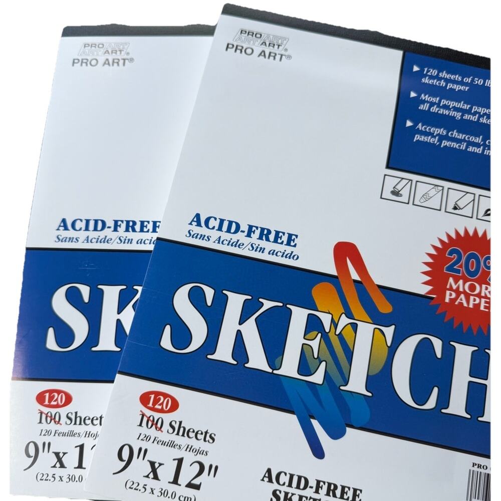 (2) ProArt Sketch Pads 9x12 120 sheets x2 360 Sheets Acid Free Sketch